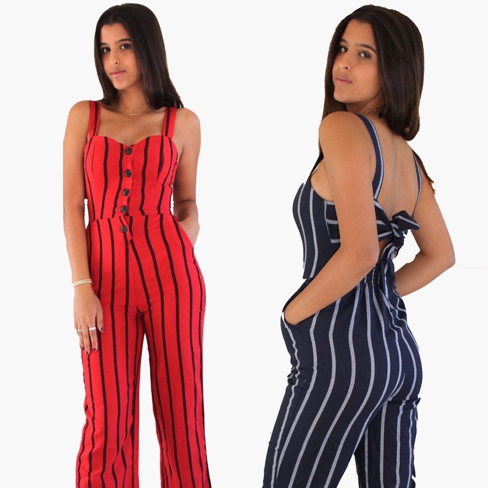 Stripe linen romper